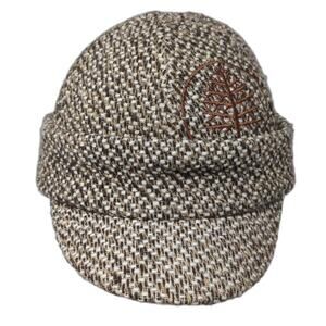 Brown White Woven Short Brim Army Cap Tree Embroidery Logo One Size Hat